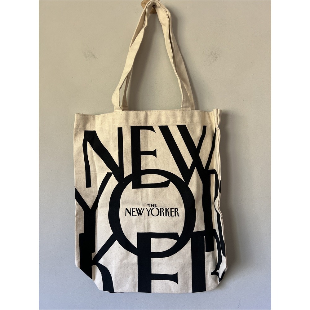 The New Yorker Magazine Canvas Tote Bag Black tan Graphic Logo Shoulder Bag